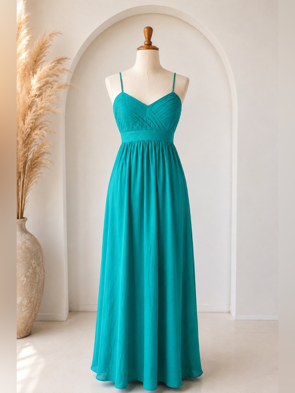 Belle Badgley Mischka Green Pleated Empire Waist Criss Cross Dress Size 6 NW